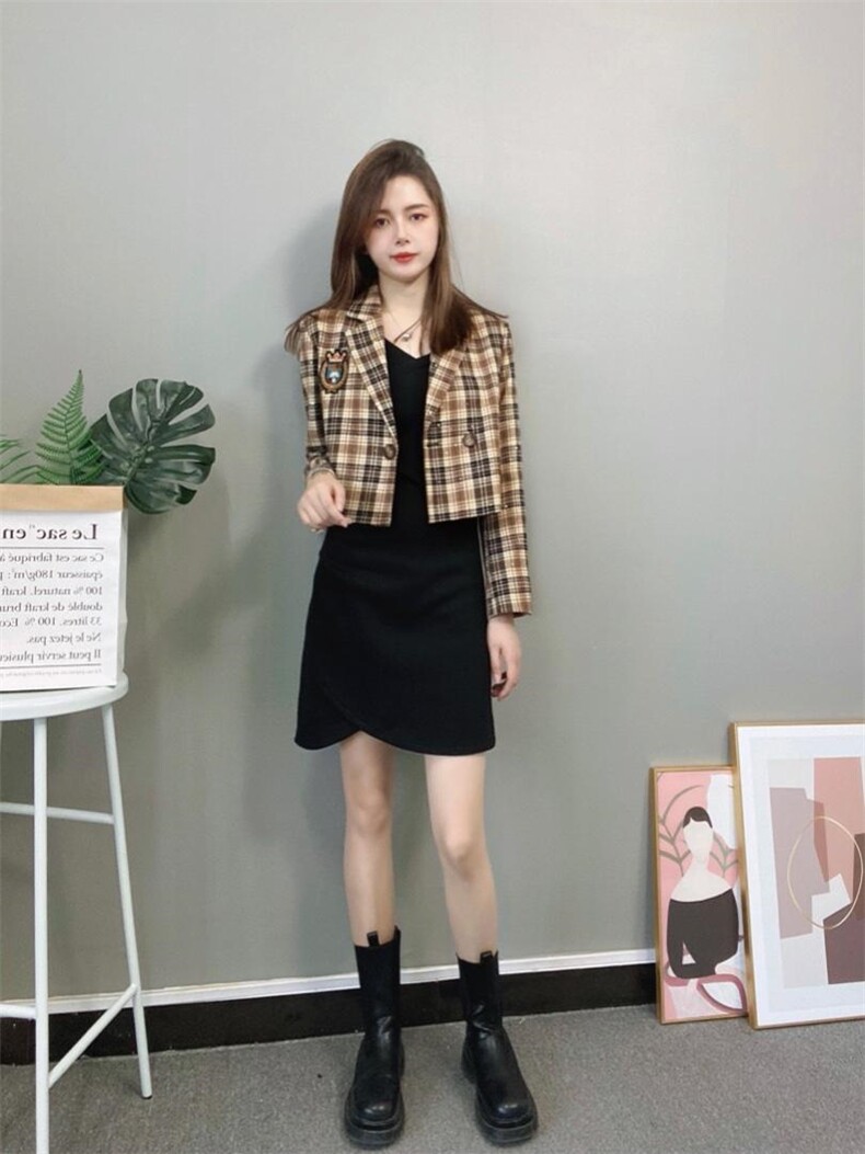 2021秋季新款西装连衣裙两件套两个色,女装西装,中广青青