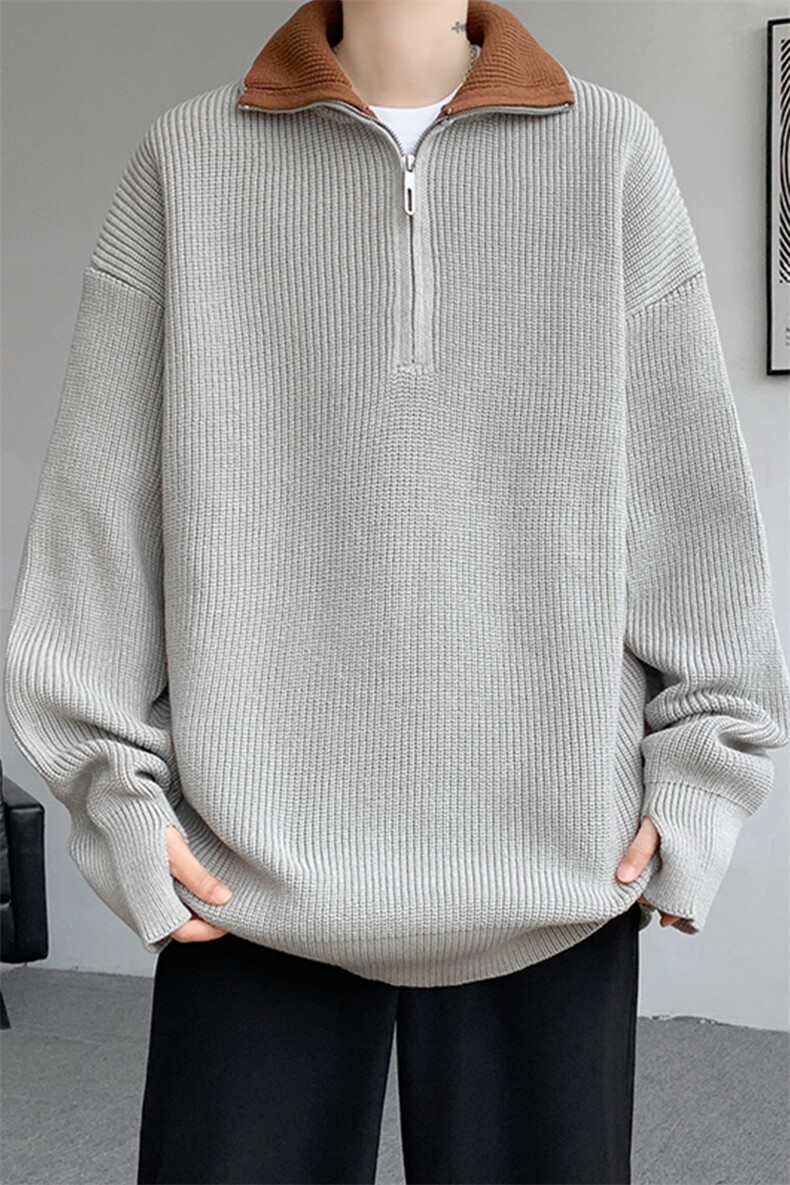 8XL-M立领半拉链毛衣男大码慵懒风宽松日系针织衫外套MY19002P78,男装针织衫/毛衣,电商B312