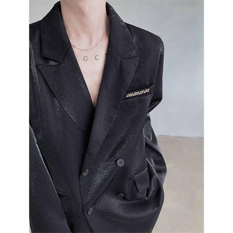 春装高级感液态流光垫肩西服外套男痞帅金属标装饰西装XF821P135,男装西服,星座512-1（原513-3）