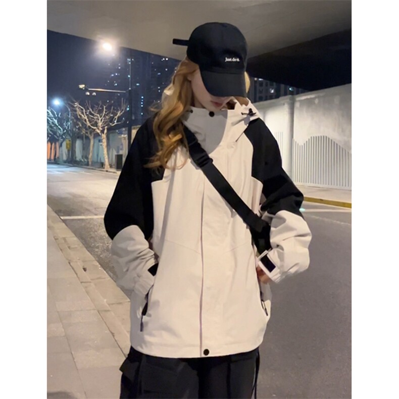 C2333-TP80控价108春季新款女连帽防水拼色冲锋衣宽松休闲外套,男装夹克,电商A102-1