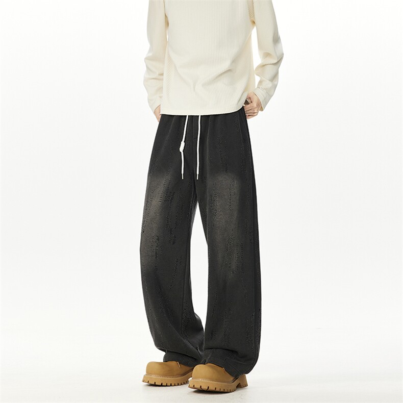 703-K398-P55春秋开口笑烧花水洗炒色直筒休闲长裤，男装休闲裤，星座703