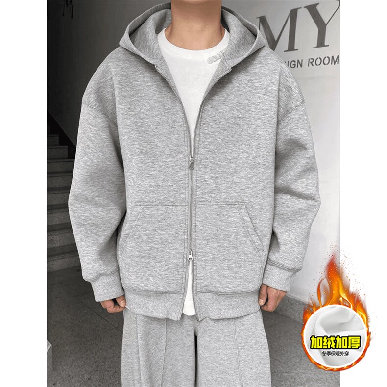 480G重磅加绒硬挺boxy男女秋冬美式高街结构双拉链开衫卫衣厚外套，女装短外套，电商A486