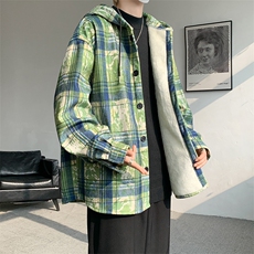 WY10097-P55加绒P65秋季撞色格子连帽大码休闲百搭卫衣外套男，女装短外套，电商A059