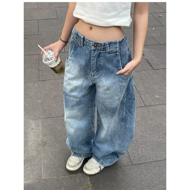 复古街头水洗直筒牛仔裤男女cleanfit宽松垂感阔腿拖地裤NKU77,男装牛仔裤,星座1116A（原606A-3）