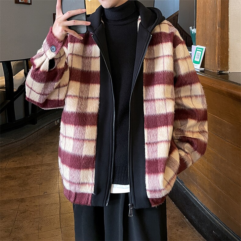 小香风秋装新款拼色男士毛呢港风连帽夹克外套A071-JK108-P125,男装夹克,电商A071