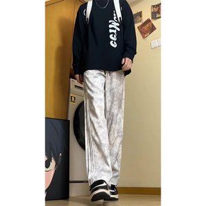 压痕扎染脏脏裤休闲长裤直筒 特批P40 控68图片