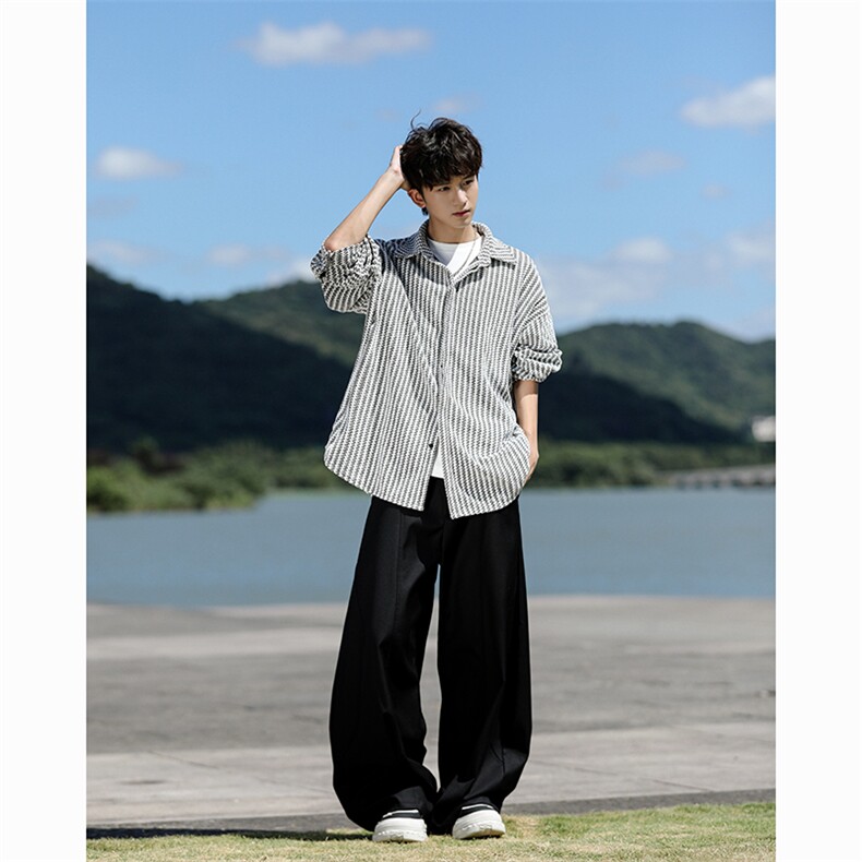 8XL-M鱼骨纹小香风衬衫男生春秋衬衣宽松慵懒垂感外套CS29009P45图片