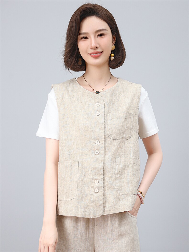 2025年夏季亚麻开衫上衣,女装T恤,小林双子