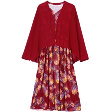 2022年春季时尚简约大方气质优雅收腰显瘦碎花裙两件套，女装套装/套裙，香水丽阁