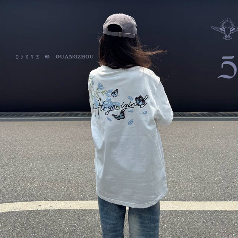 万针全刺绣解构设计260克重磅双纱纯棉高品质美式高街短袖T恤特35,男装T恤,电商A486-1