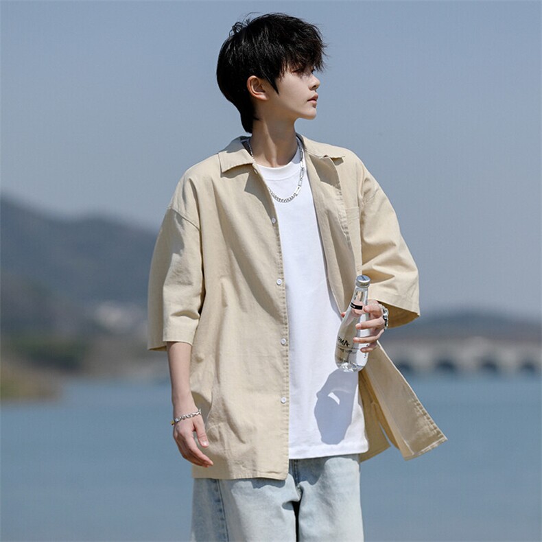 8XL-M亚麻短袖衬衫男夏薄款宽松休闲百搭大码半袖衬衣DC28002P50,男装衬衫,电商B312
