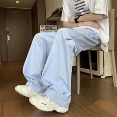 港风秋季新款伞兵裤褶皱设计感速干百搭高街宽松休闲裤K5581-P23，男装休闲裤，星座412-2