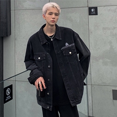 美式水洗吊染做旧牛仔外套男春秋季情侣休闲印花夹克JK103-特批68，男装夹克，电商C307