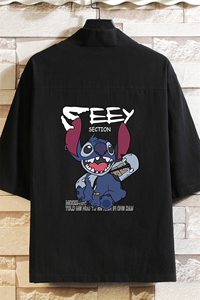 HF59038-P40风汉服男开衫外套七分袖道袍 砖墙挂拍图片
