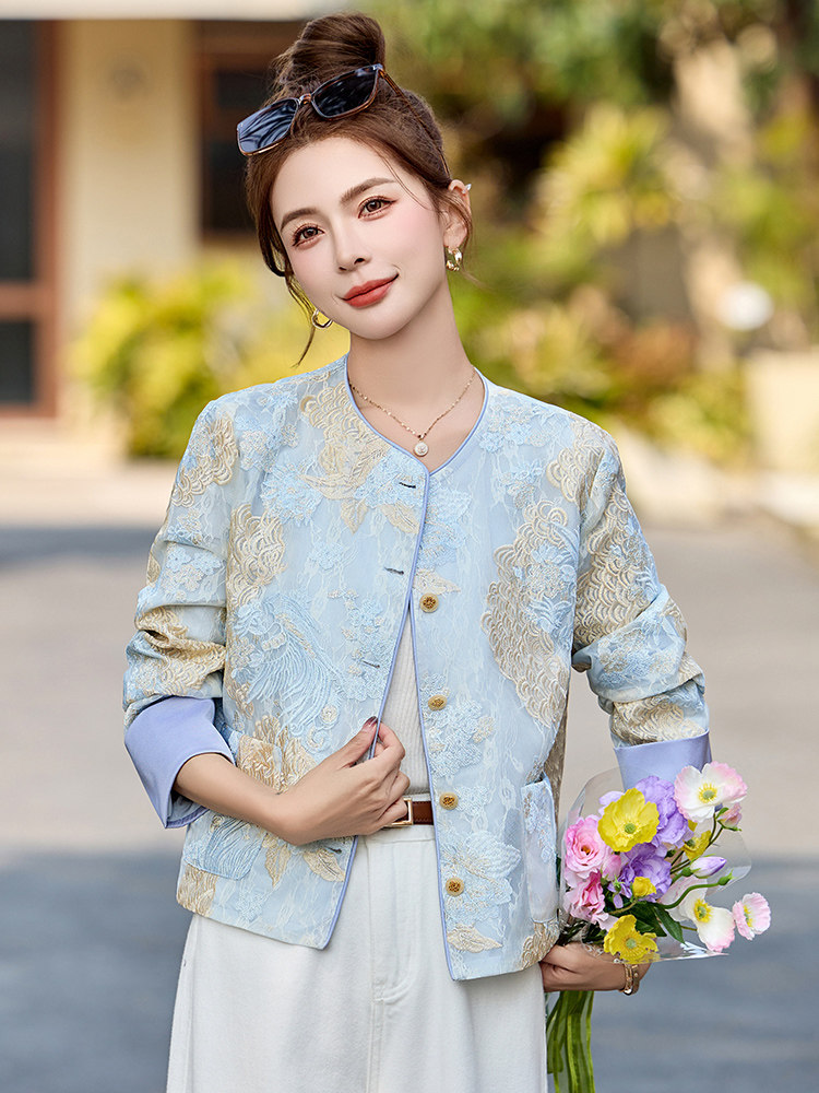 新中式国风刺绣气质短外套女2025春新款独特超漂亮薄款小香风上衣,女装短外套,众宇琦