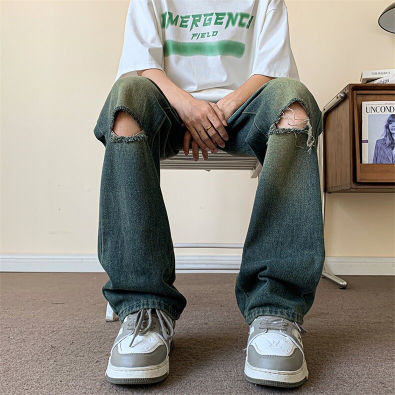 高街破洞牛仔裤男裤子宽松ins潮牌直筒牛仔裤N06156-P43,男装牛仔裤,星座308B-2