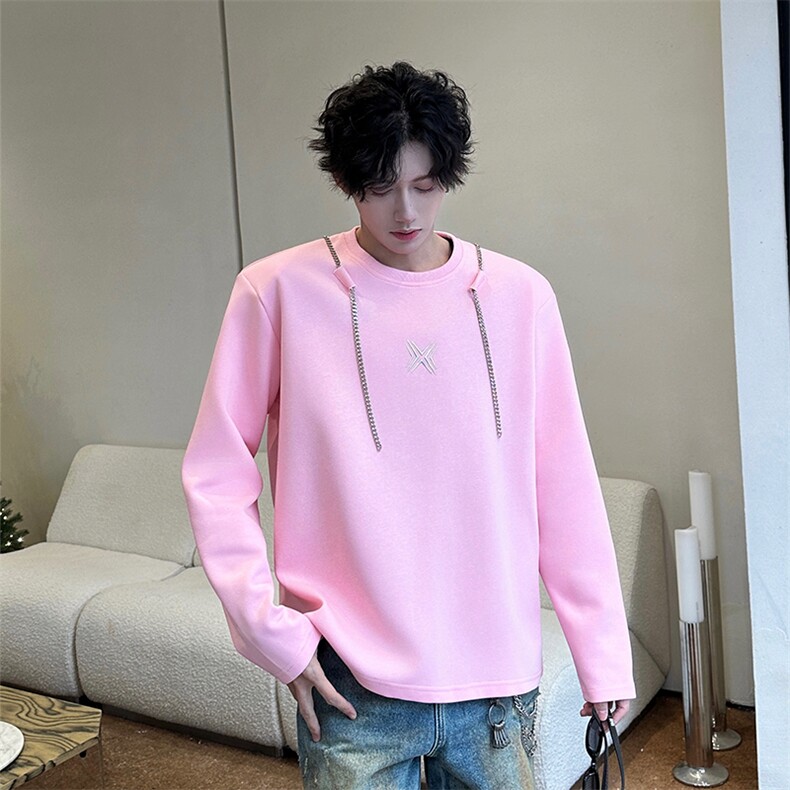 链条项链款男大时尚卫衣秋冬打底设计高街痞帅潮男打底衫长袖P55,男装卫衣,电商B319