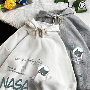 WY2187-P35 加绒款-P40NASA 纯棉连帽卫衣男大码运动帽衫宽松薄图片