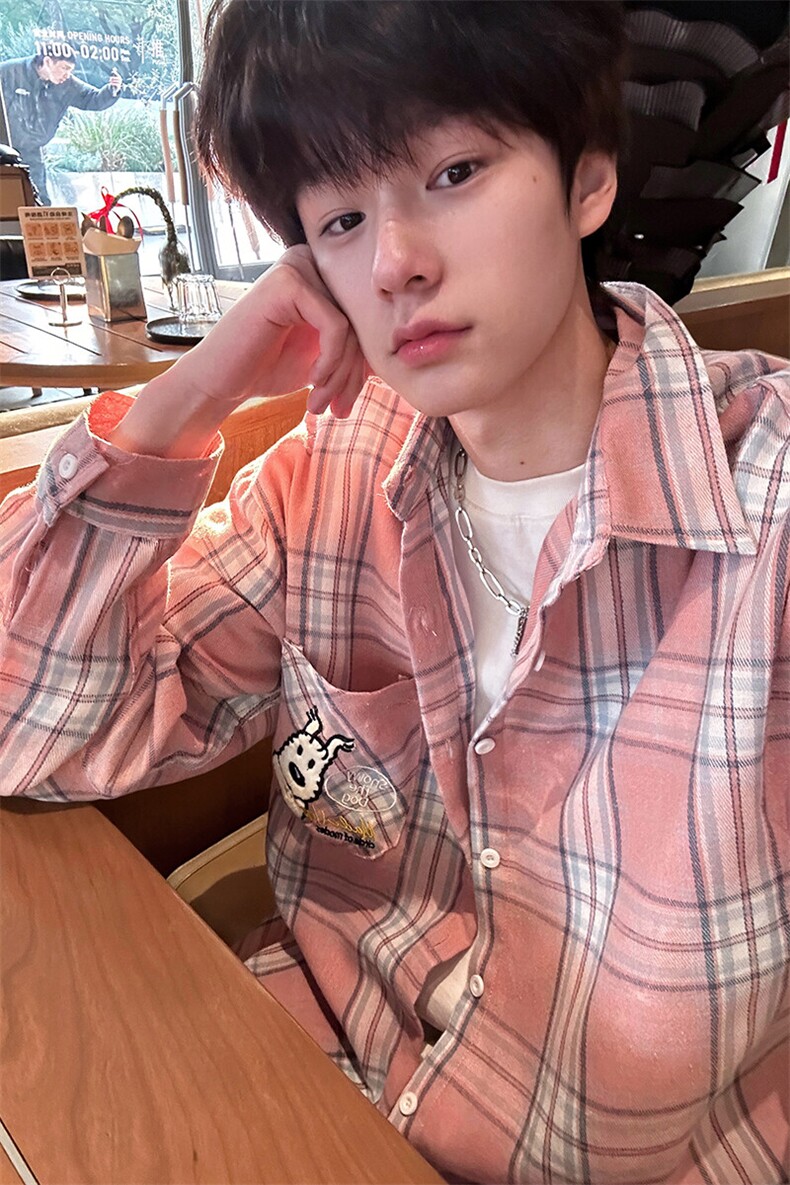 8XL-M小狗格子衬衫男长袖2025春情侣款寸衣宽松衬衣CS519P58控78,男装衬衫,电商D206-1