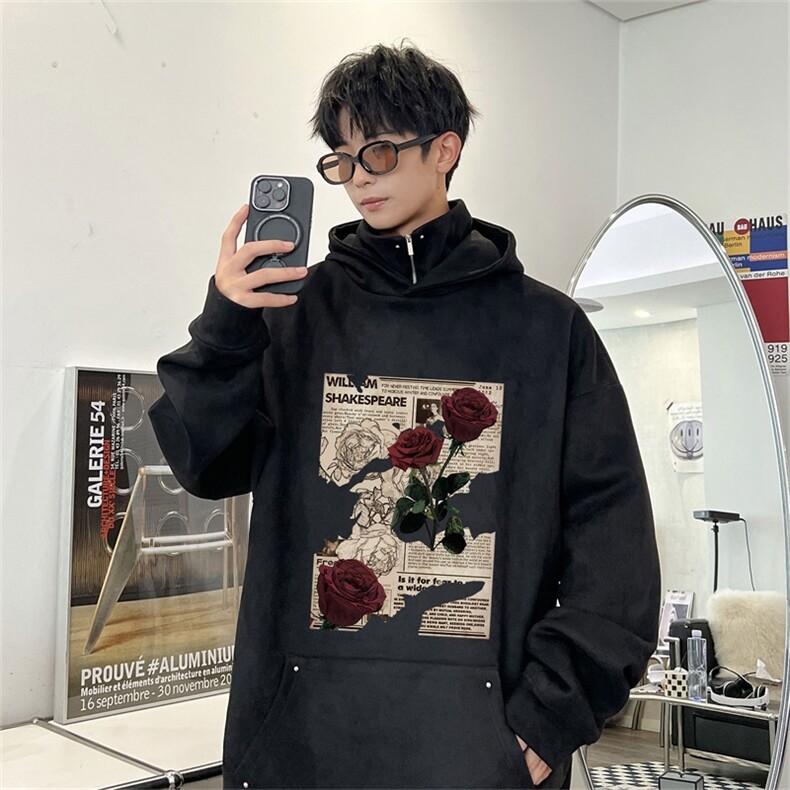 电商DSA028-LPMT23W08 P50 新款潮流鹿皮绒连帽卫衣男限78图片