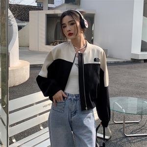 2025春秋季新款设计感小众拼接撞色短款外套女春秋棒球服夹克上衣图片