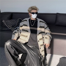针织开衫男韩版潮流条纹拼色高街帅气2024冬季ins毛衣MZ309-P57，男装针织衫/毛衣，星座412-3