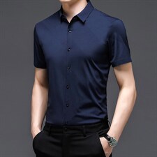 短袖衬衫男夏季男装纯色简约商务正装舒适免烫休闲短袖衬衣男,男装衬衫,电商B212（原钱塘6029）