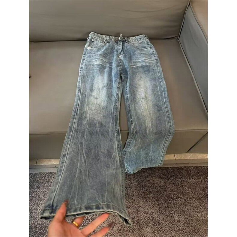 现货竹节纹微喇牛仔裤复古蓝闪电纹牛仔裤男款牛仔裤NTG56-p50，男装牛仔裤，星座302B-3