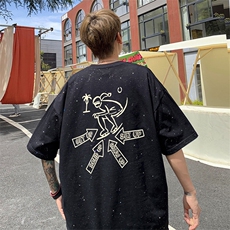 可48小时发货支持抖音得物来样二开美式满天星亮片短袖T恤MTX661，男装T恤，电商A486-1
