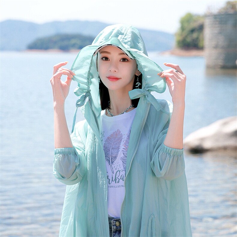 时尚防晒衣女中长款2025夏季新款百搭防晒服长袖薄款外套，女装防晒衣，可可小西