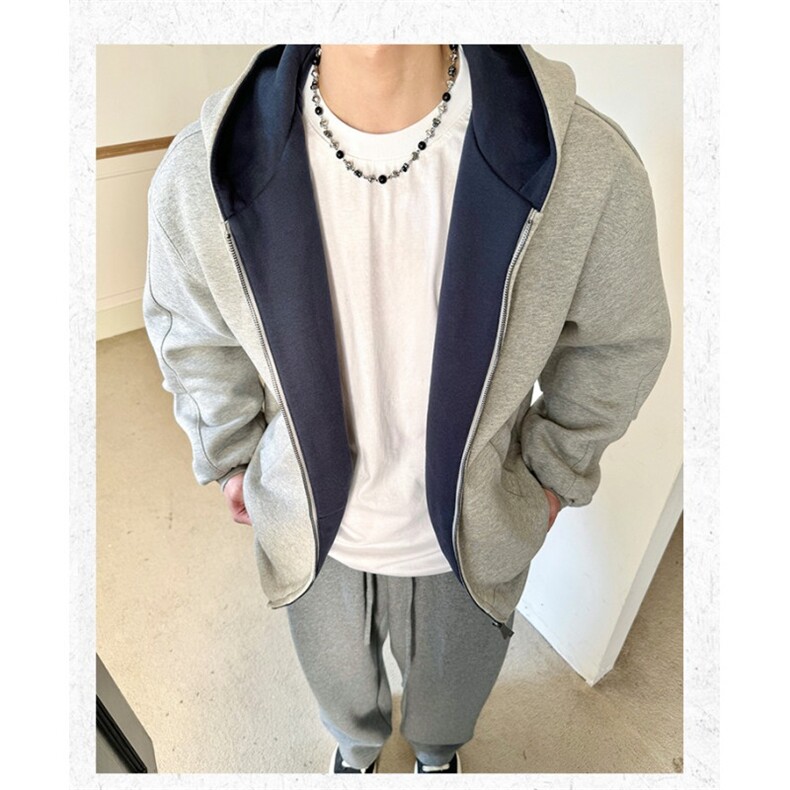 双色拼接大廓形美式重磅开衫卫衣男连帽宽松高级感外套WY64-P57，女装短外套，星座208-5