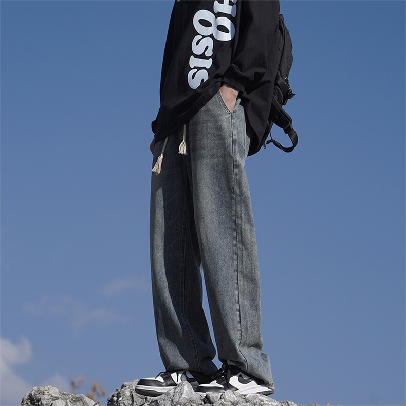 美式牛仔裤男春季潮牌宽松水洗直筒裤黑色XZ225-3-CK827-P55控75,男装牛仔裤,星座225-3
