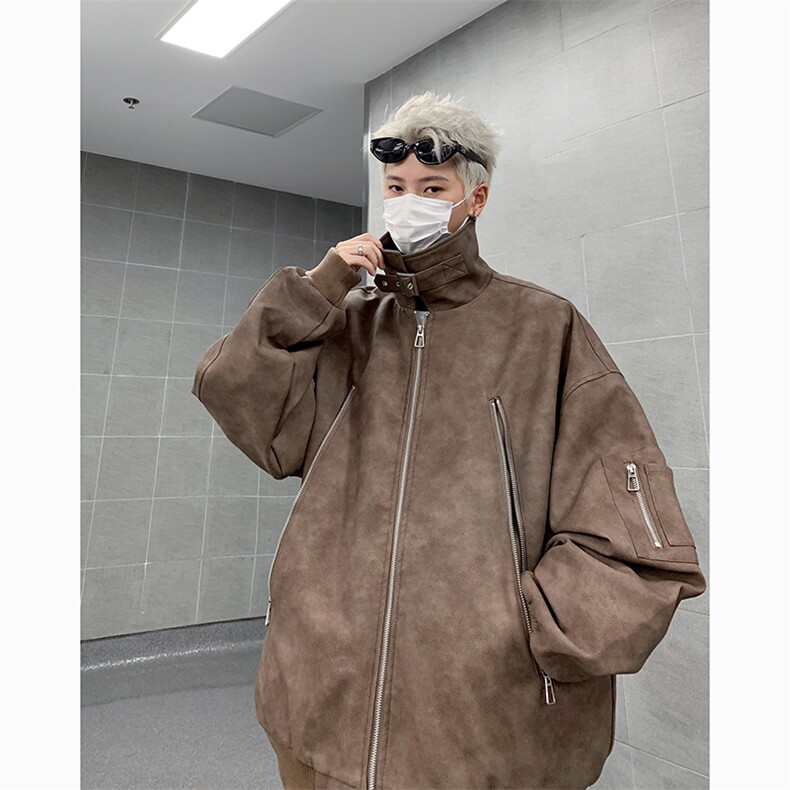 港风日系复古拉链设计感翻领夹克外套男XZ213-JK0170-P118控138,男装夹克,星座213