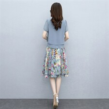 2023夏季新款时尚圆领气质优雅舒适印花雪纺两件套，女装套装/套裙，牡丹诺