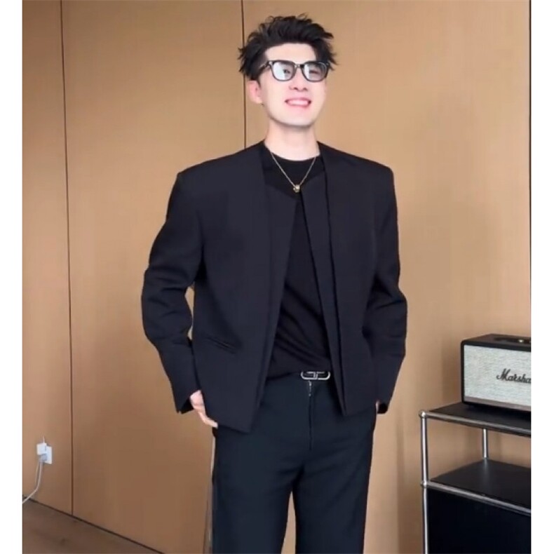 现货有垫肩短款无领百搭西服男显瘦西装外套5032-P90,男装西服,星座910-5