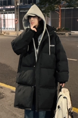 新款假两件拼接中长款情侣装棉衣加厚连帽棉服A071-Y296-P135，男装棉衣，电商A071