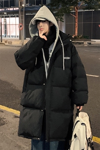 新款假两件拼接中长款情侣装棉衣加厚连帽棉服 A071-Y296-P135图片