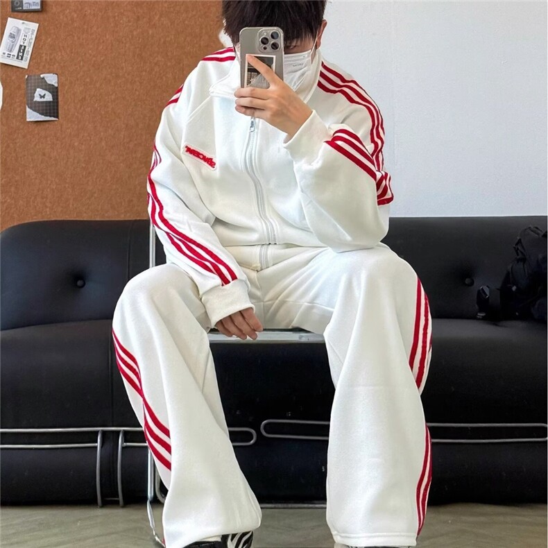 撞色开衫立领卫衣长裤男套装韩版宽松时尚炸街休闲运动两件套潮流,男装休闲套装,星座506A