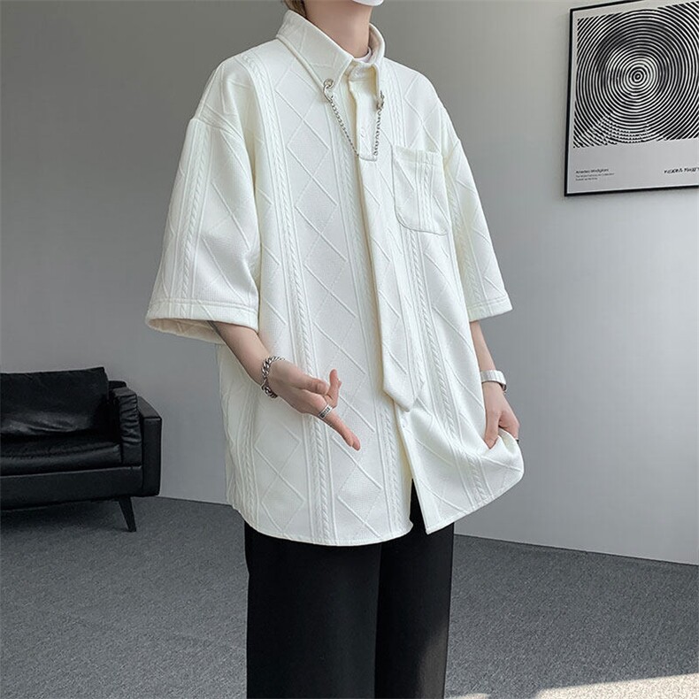现货CS1126-特P38小众肌理感设计感大码衬衫男（含领带可拆卸）,男装衬衫,电商A059