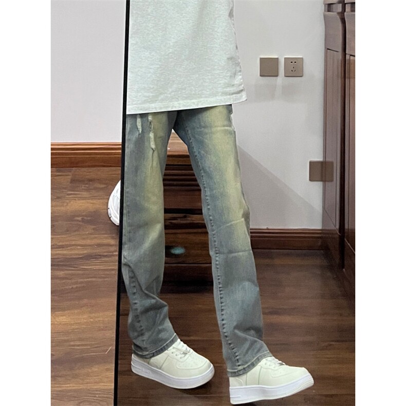 【有货】美式复古磨破牛仔裤男水洗做旧微喇裤高街K6002LL-P45图片