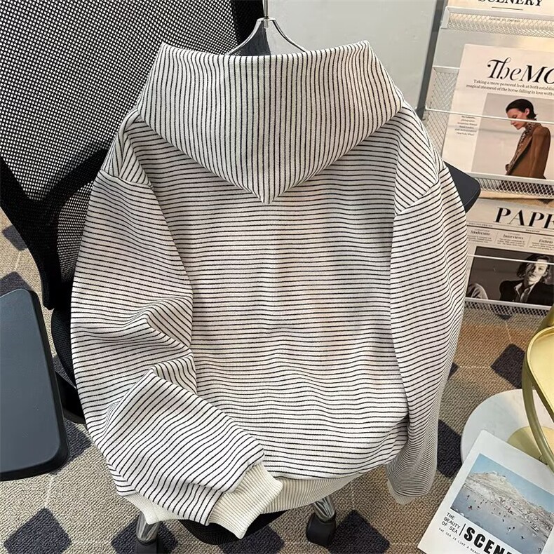 2025连帽拉链卫衣休闲宽松秋冬条纹百搭加厚外套男女款1551P63,女装短外套,星座410-2