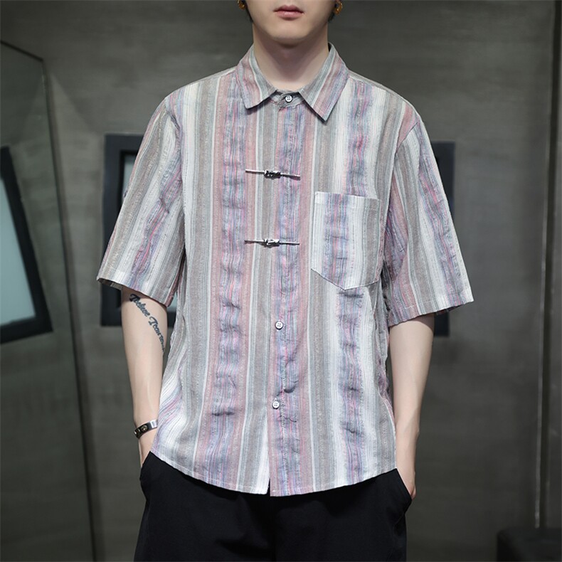 新中式金属扣风潮T恤短袖民族服饰刺绣时尚提花T2422-P65,男装T恤,电商A227