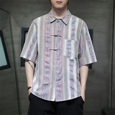 新中式金属扣风潮T恤短袖民族服饰刺绣时尚提花T2422-P65，男装T恤，电商A227