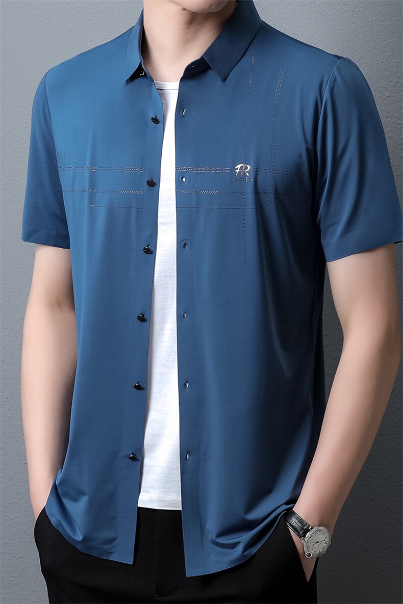 PAF3308钱塘2020-3夏季新款男士无痕高品质短袖衬衫宽松衬衣P44,男装衬衫,钱塘207-3