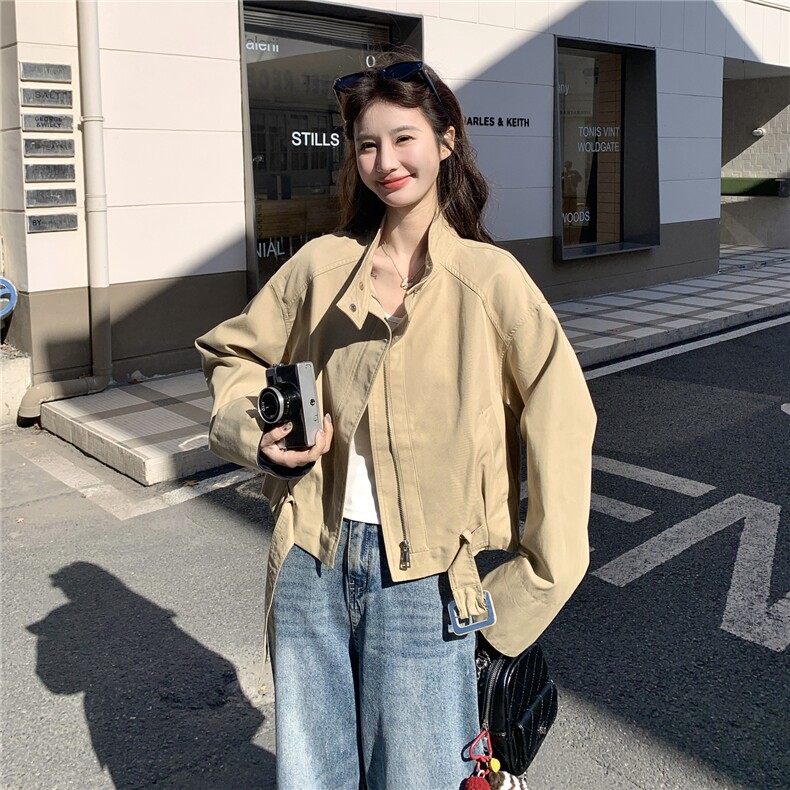 卡其色短款工装风衣夹克外套女春秋2026新款时尚小个子巨好看上衣,女装短外套,2C159