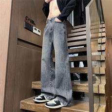 美式高街直筒长裤男2026年春季新款复古做旧微喇牛仔裤J8065-P45，男装牛仔裤，星座509