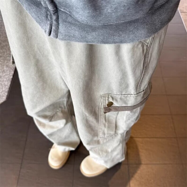 春季美式工装裤男宽松直筒休闲裤新款青少年多口袋裤子,男装休闲裤,星座410-7