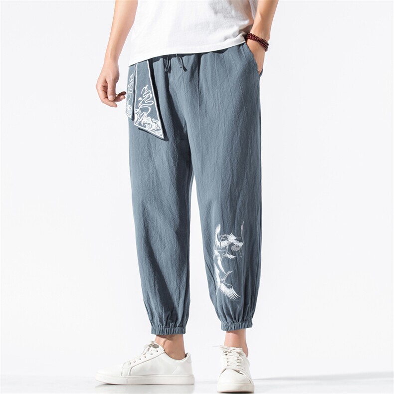 K55P35无影墙2024秋季风仙鹤刺绣灯笼裤宽松大码休闲裤男，男装休闲裤，电商A026