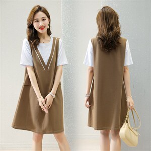 2022夏季新款简约气质连衣裙 显瘦百搭V领无袖背心裙,女装连衣裙,深水步