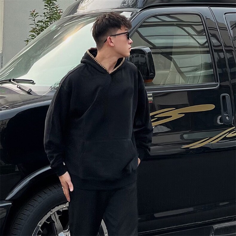 抖音得物高品质二开 25秋冬美式重磅宽松纯色连帽贝壳刺绣卫衣W63图片